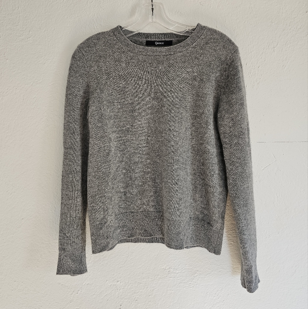 Quince Large Mongolian 100% Cashmere Crewneck Sweater Heathered Grey
